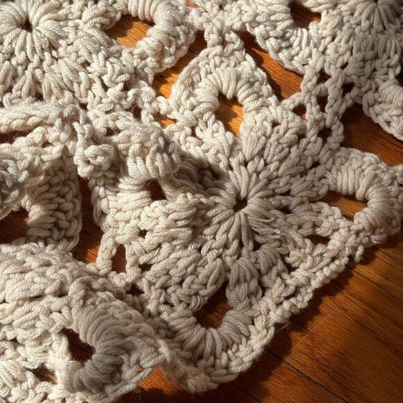 NWT Natural Life Crochet Cream Afghan Blanket Acrylic Boho - Picture 3 of 7
